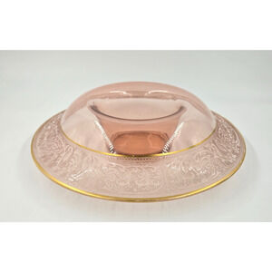 Central Glass Works Pink Gold 13" Flared Bowl Rolled Edge Console Scrolls Etched